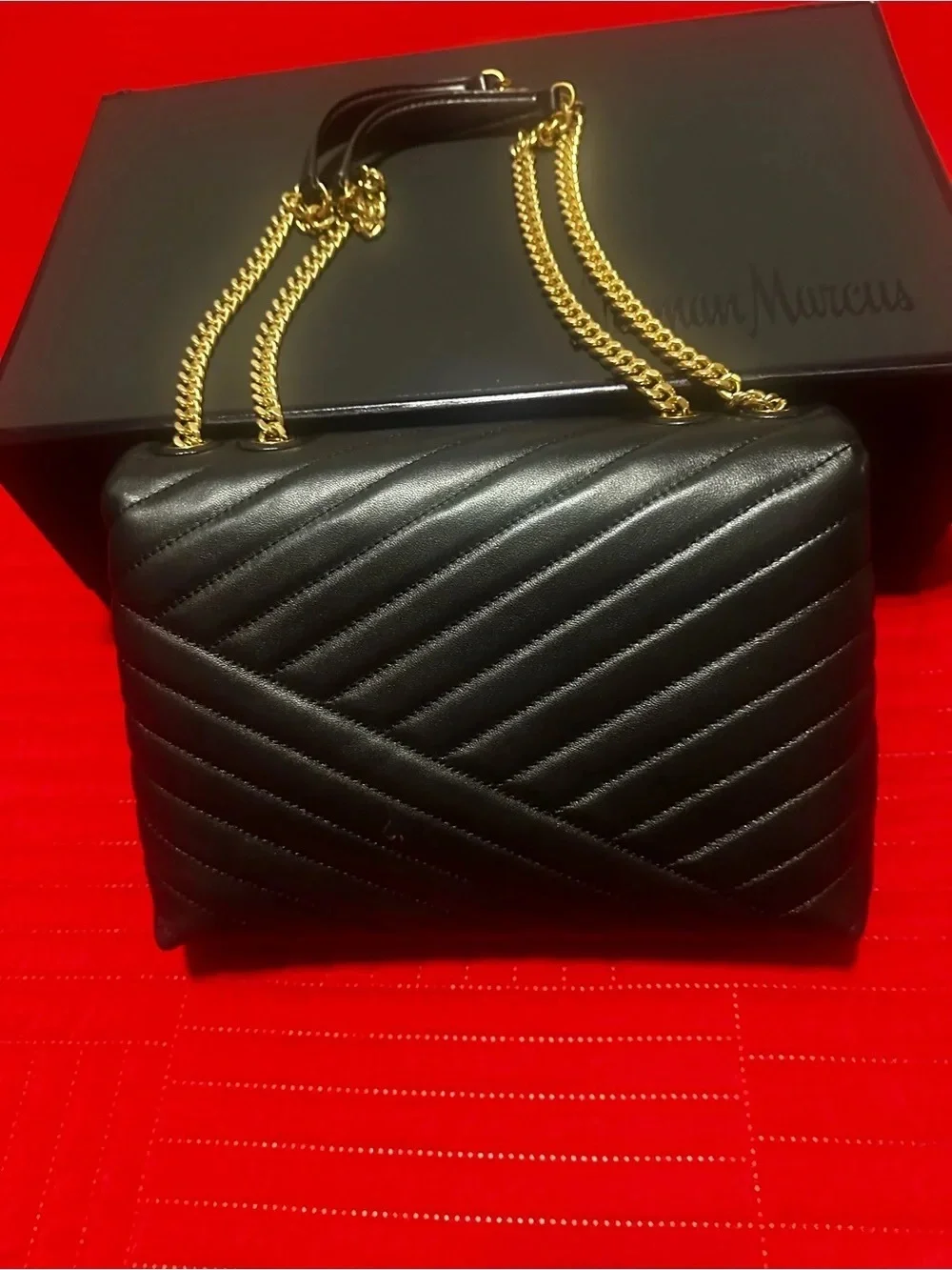 Tory Burch Black Quilted Leather Crossbody with Gold Chain